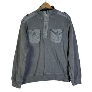 Marc Ecko Cut & Sew 1/4 Zip Sweatshirt 100% Cotton Mens L Gray Utility